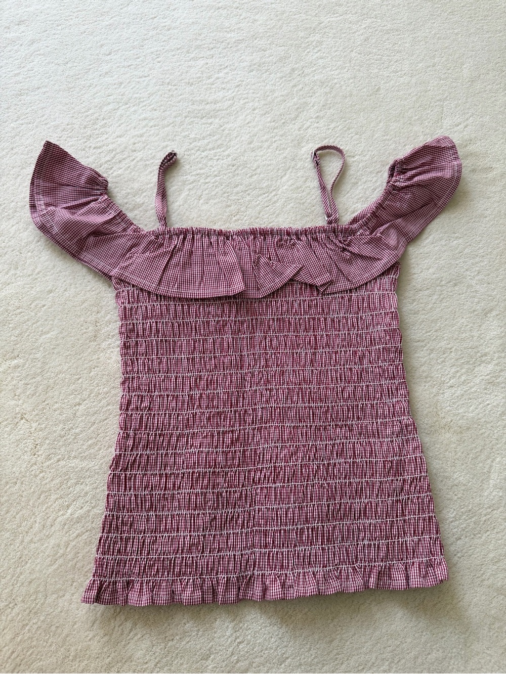 BB Dakota Pink Gingham Smocked Off-Shoulder Camisole